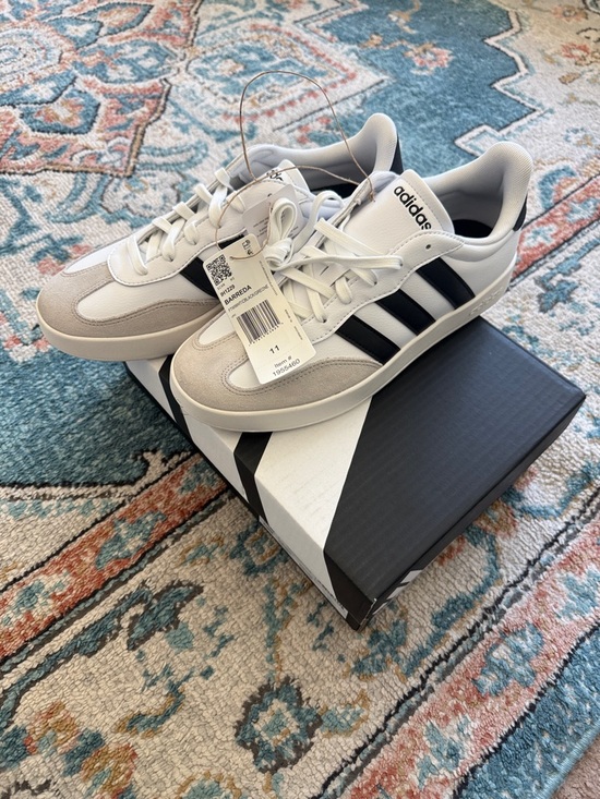 adidas Shoes - adidas White Sneakers with Black Three-Stripes